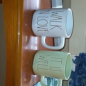 2 Rae Dunn Mugs. Baby blue and light green